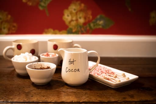 A Hot chocolate station in the dining room at our New England bed and breakfast