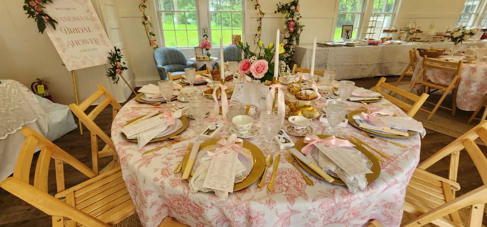 Tables and chairs set up for a bridal shower at our New England bed and breakfast