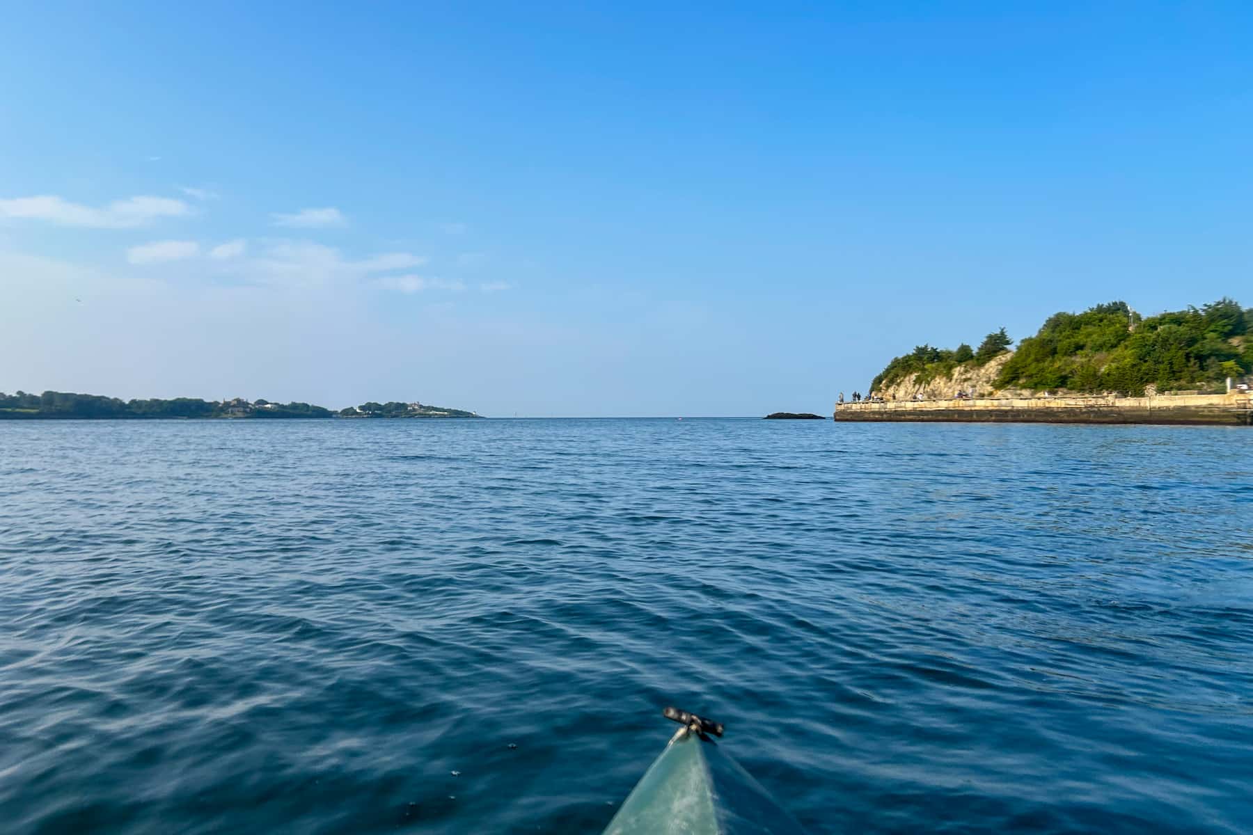 Kayaking in Narragansett Bay off the coast of the best Rhode Island beaches